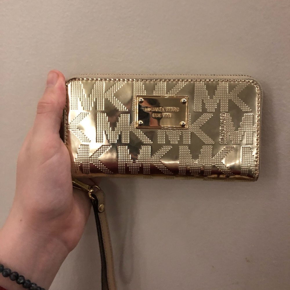 NWOT Michael Kors gold clutch
